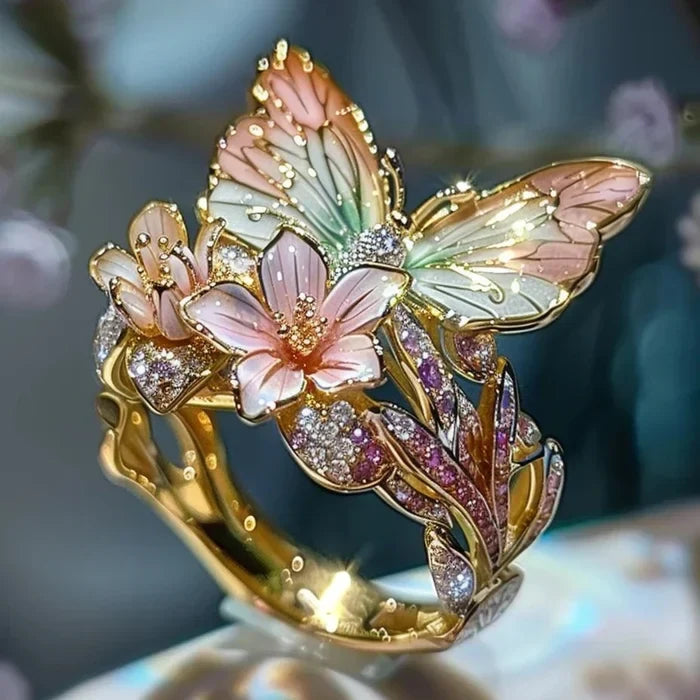 Vintage Goldring mit Blumenmuster