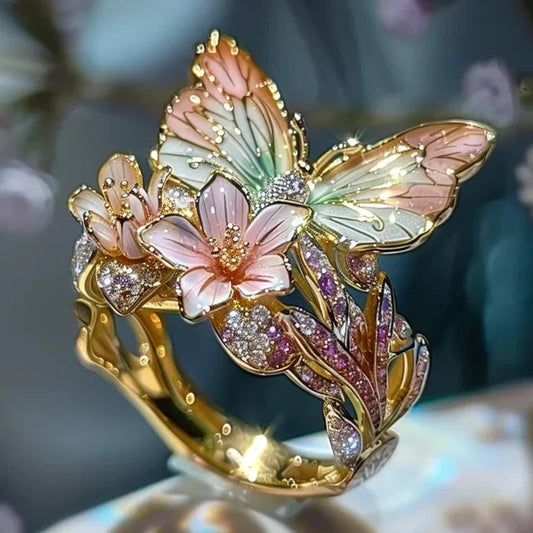 Vintage Goldring mit Blumenmuster